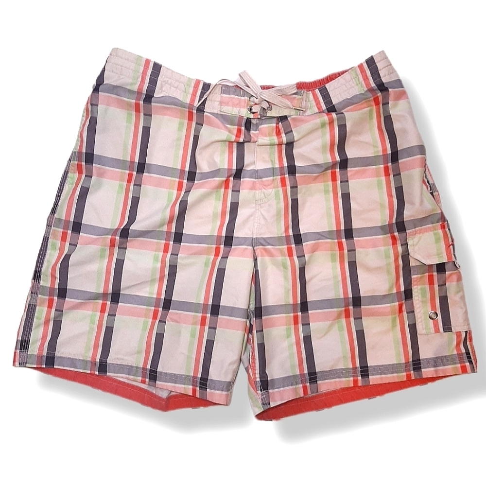 Speedo Plaid Swim Trunks Cargo Pocket Bathing Suit Mens Size XL